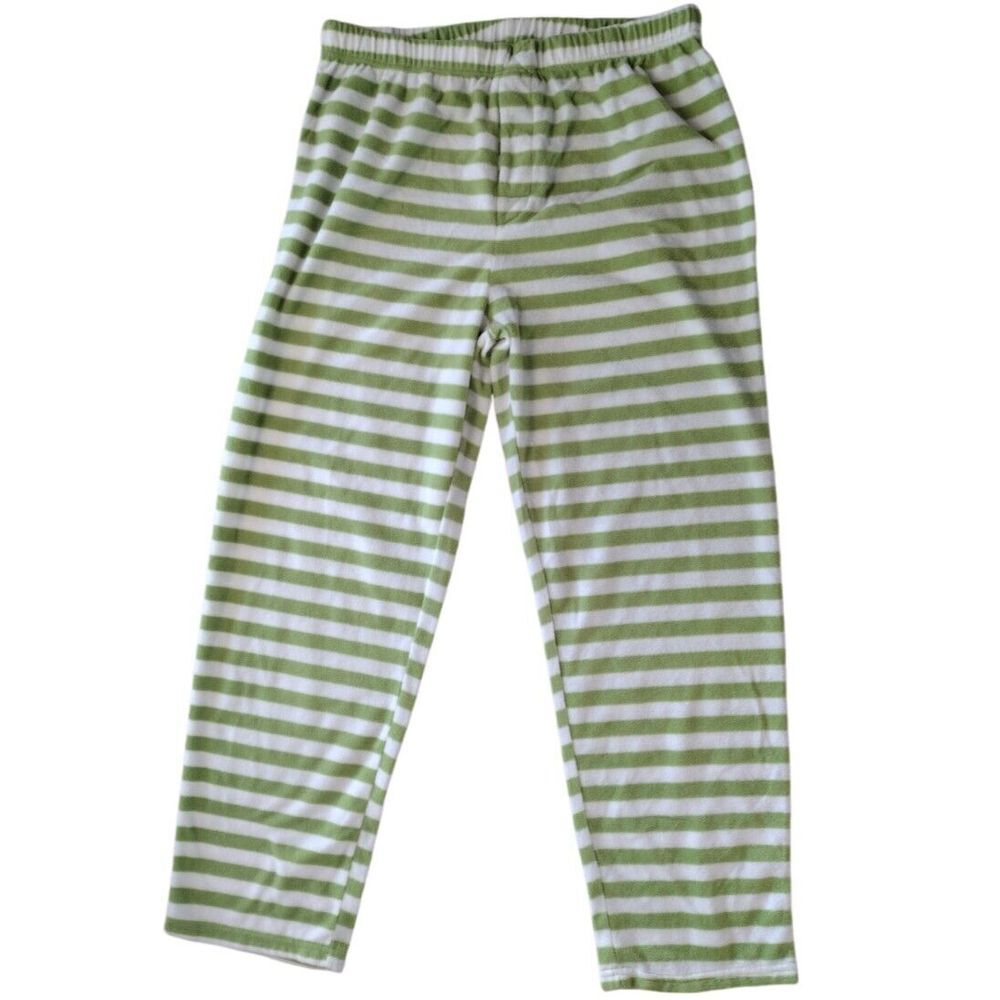 Dr. Seuss The Grinch Pajama Pants Men Large‎ Green Striped Fleece Warm Lounge